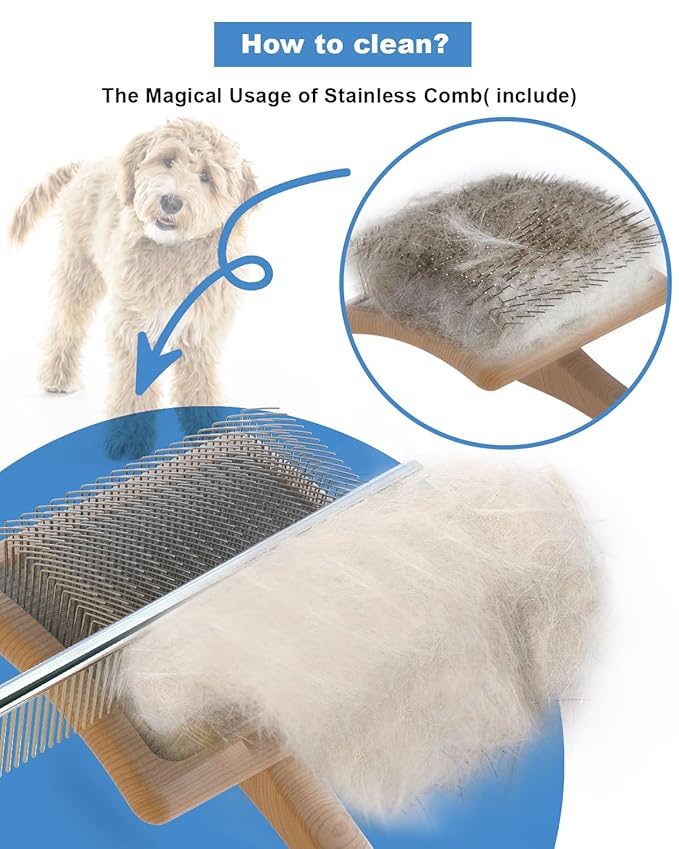 Dog Slicker Brush, Large Dog Brush, Professional Doodles Brush, for Poodles, Goldendoodles and Labradoodles, Easy to Remove Tangles, Mats and Fluff, 3.8''*3.2'' Head, 8'' Body, Large, Wood