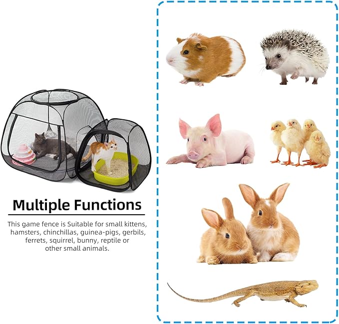 Tenrai Portable Cat Playpen, Trapezoidal Design for Better Standing, Foldable Pet Tent for Outdoor and Indoor Use of Puppy and Kitten, Dog Play Enclosure, Cat Houses & Condos