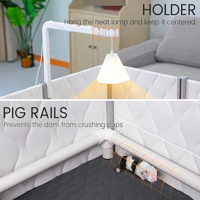 Senneny Extra Tall Whelping Box - Dog Pen with Whelping Pad, Lamp Holder - Supplies for Large, Medium, Small Dogs & Puppies (White, 1-Room(48" L x 48" W x 24" H))