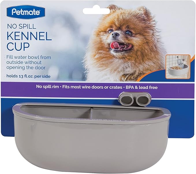 Petmate Vari Dog Kennel 32" and Petmate Double Diner Kennel Bowl, Gray, Small