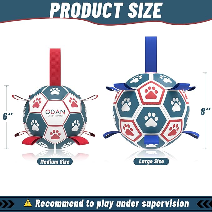 QDAN Dog Ropes Toys Soccer Ball with Straps, Interactive Dog Toys for Tug of War, Puppy Birthday Gifts, Dog Tug Toy, Dog Water Toy, Durable Dog Balls for Medium & Large Dogs(8 Inch)