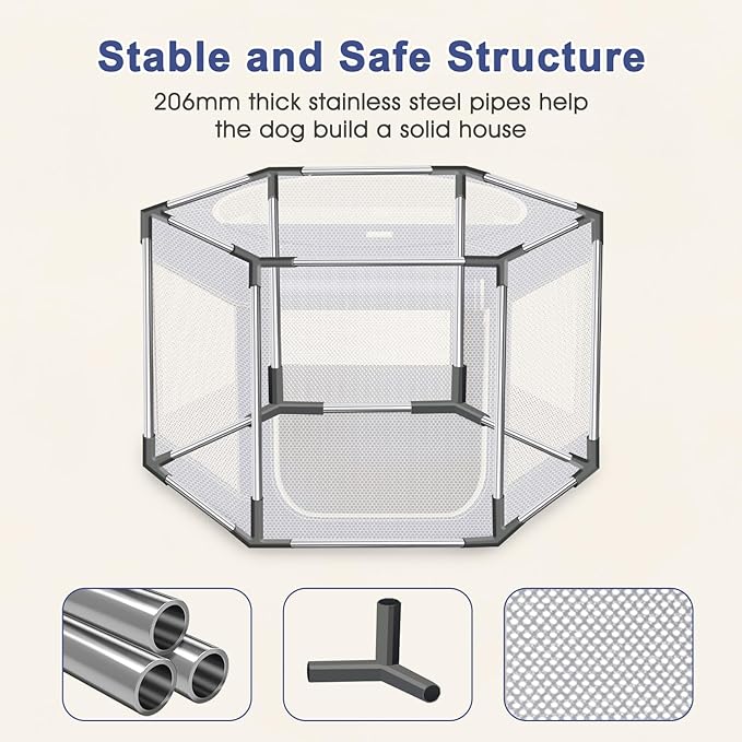 Hexagonal Dog playpen, 45Inch Soft Puppy Playpen with 600D Oxford Fabric, Stable Structure with Thickend Stainless Steel Tubes, 25.6 Inch Height Pet Playpen for Small and Medium Dogs, Animals