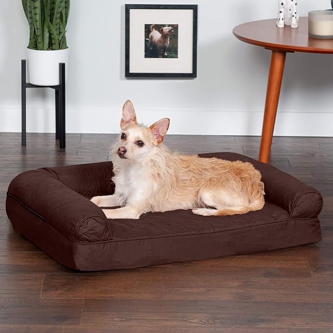 Furhaven Orthopedic Dog Bed for Medium/Small Dogs w/ Removable Bolsters & Washable Cover, For Dogs Up to 35 lbs - Quilted Sofa - Coffee, Medium