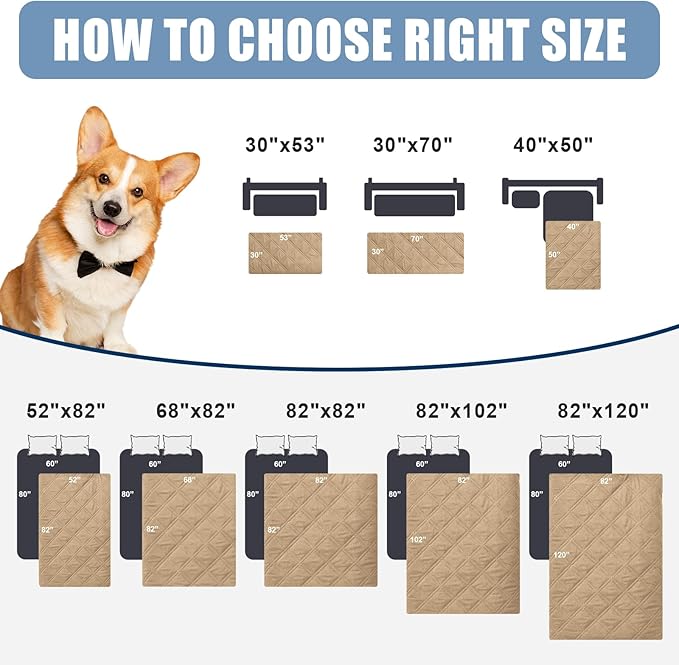 Smiry Waterproof Dog Blanket, Reversible Dog Bed Cover Pet Blanket, Soft Couch Cover for Dogs Washable, Bed Couch Sofa Furniture Protector for Puppy Cat Kids (82"x102", Camel/Beige)
