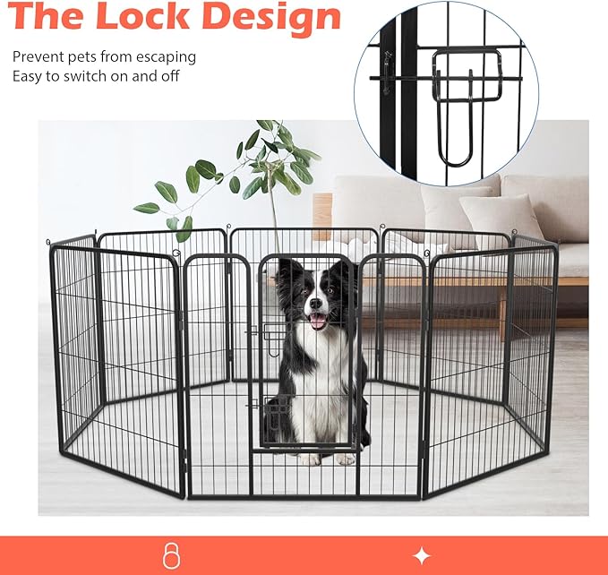 FDW Dog Playpen Dog Pen Dog Kennel 8 Panels 32 Inch Hight Indoor Outdoor Folding Metal Portable Puppy Exercise Pen Heavy Duty Dog Fence for Yard Camping,Black