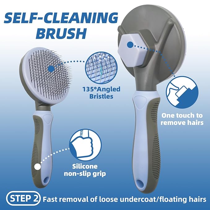 Dog Brush for Shedding, 7 PCS Pet Grooming Kit including Dog Grooming Brush, Deshedding Tool, Dematting Comb, Nail Clipper, Bath Brush for Long & Short Haired Dogs, Cats - Blue