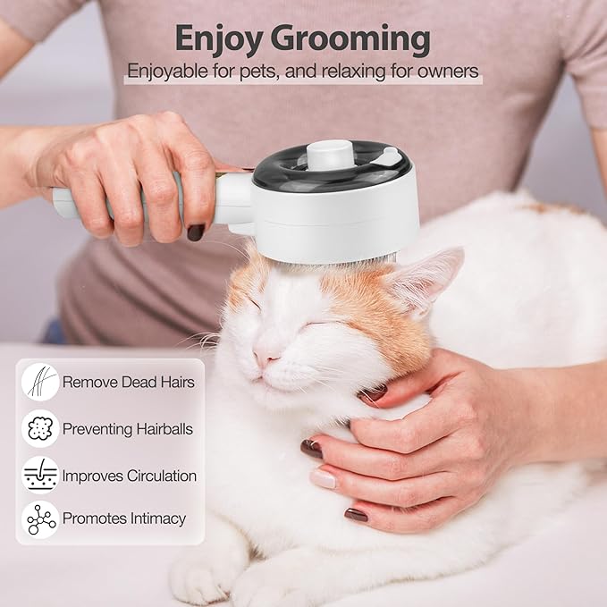 Steam Brush for Cats,3 in 1 Steamy Pet Brush Dog for Shedding for Indoor Cats,Water Brush for Cats Dogs,Spritz Defur Comb for Cats,Pet Grooming Brush Removal Comb with Spray for Cats(White)