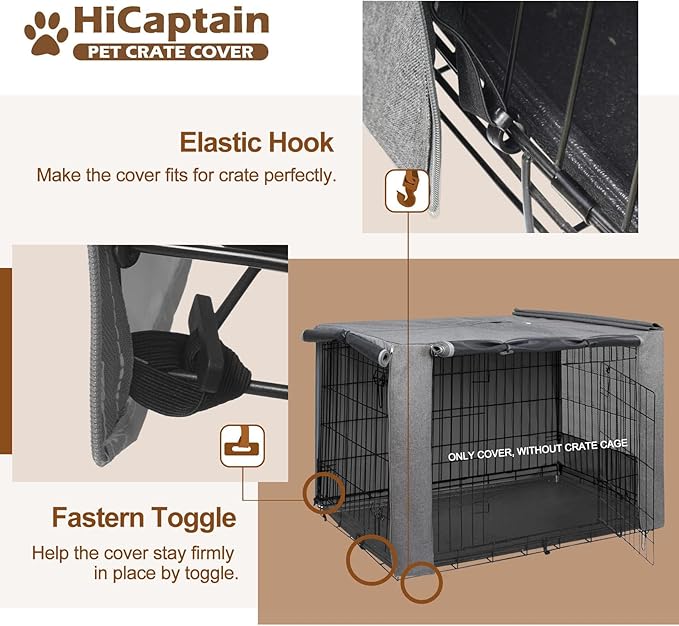 HiCaptain Folding Metal Dog Crate Cover for 30 Inch Wire Pet Cage(Two-Tone Gray)