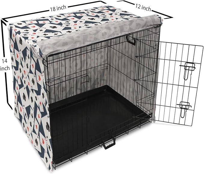 Lunarable Casino Dog Crate Cover, Realistic Style Random Scattered Playing Cards Leisure Time Hobby Games, Easy to Use Pet Kennel Cover for Small Dogs Puppies Kittens, 18 Inch, Cadet Blue Black Red