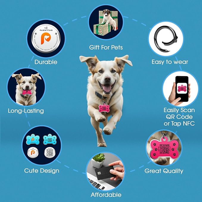 SMORDERNPETZ - Smart Dog Tag for Dogs and Cats - Durable Dog Name Tag - Waterproof QR Code Dog Tags for Pets with Anti-Lost Feature, Easy to Use - No Subscription Fees - Pack of 1 (White)