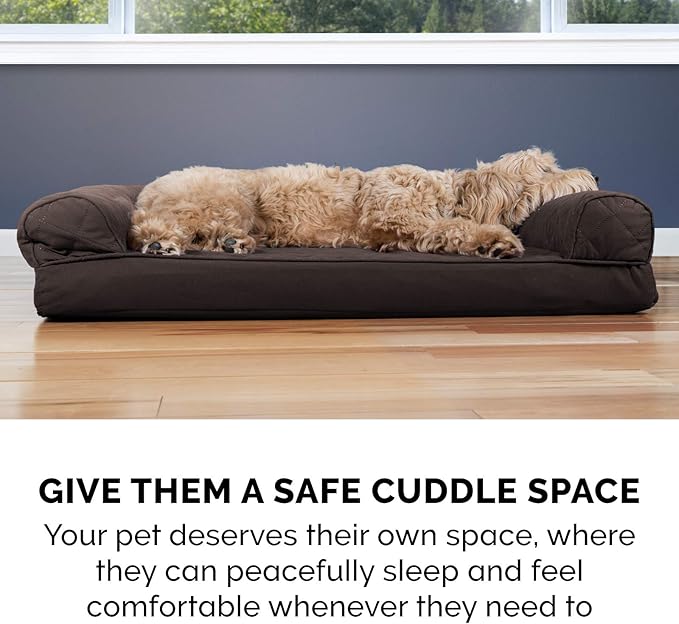 Furhaven Orthopedic Dog Bed for Medium/Small Dogs w/ Removable Bolsters & Washable Cover, For Dogs Up to 35 lbs - Quilted Sofa - Coffee, Medium