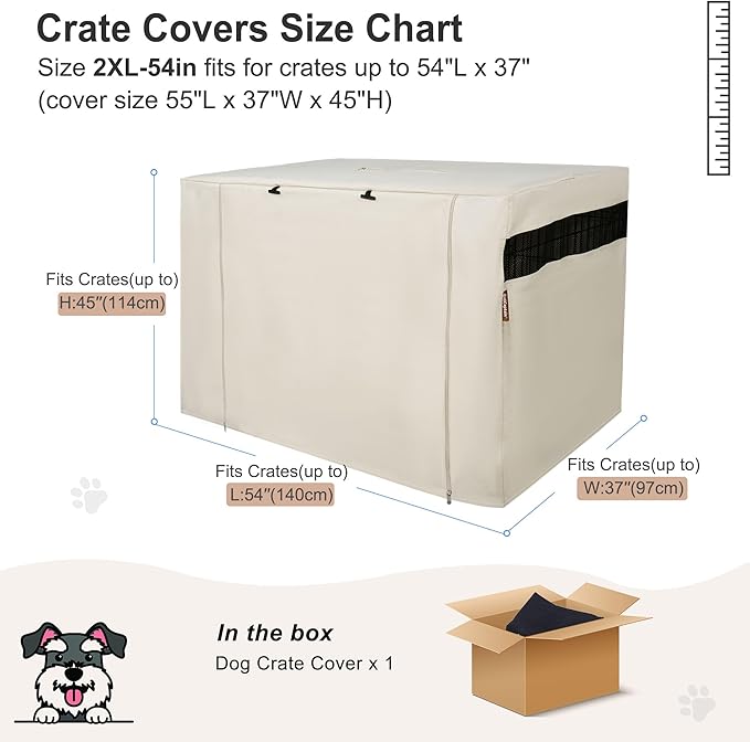 HiCaptain Dog Crate Cover for 54 Inches Wire Crates, Heavy-Duty Polyester Indoor Dog Kennel Cover Universal Fit for 1 2 Doors Standard Metal Cage (54 inches, Light Tan)