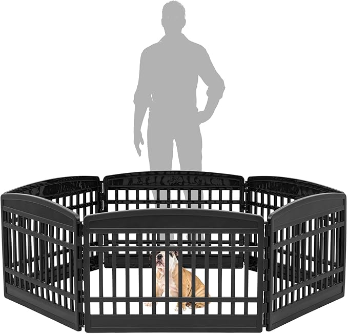 IRIS USA 24" 6-Panel Puppy Playpen, 61 x 61 x 24, Puppy Fence, Dog Playpen, Dog Play Pen Indoors, Pet Fence, Small/Medium Pets, Black