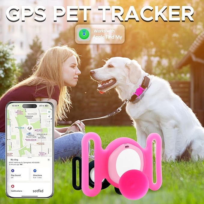 GPS Tracker for Dogs, Mini GPS Cat Tracker, Dog Tracking tag with Holder, No Monthly Fee,Work with Apple Find My(iOS Only),Dog Tracking Device,Anti-Lost,Finder Tag for Vehicles/Pets/Kids/Items (YPink)