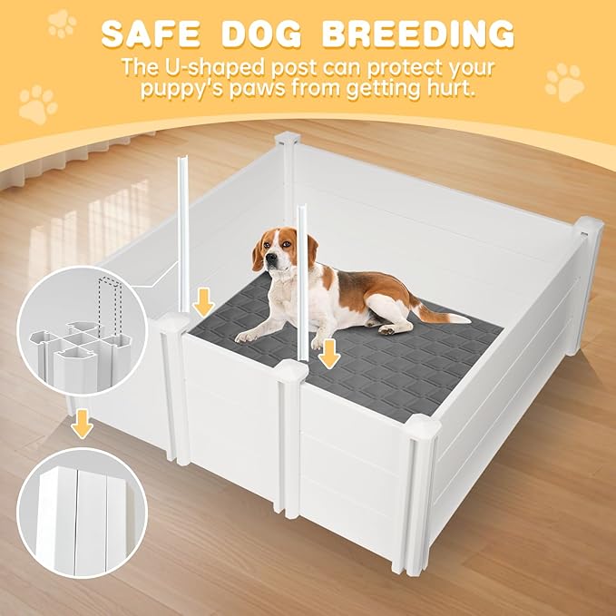 LotFun Whelping Box for Large Breed Dogs 48"x48"x18", PVC Puppy Playpen, Waterproof & Rustproof Whelping Pen, Puppy Whelping Supplies