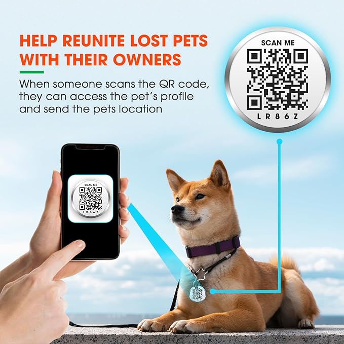 SMORDERNPETZ - Smart Dog Tag for Dogs and Cats - Durable Dog Name Tag - Waterproof QR Code Dog Tags for Pets with Anti-Lost Feature, Easy to Use - No Subscription Fees - Pack of 1 (White)