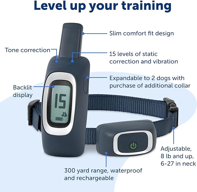 PetSafe 300 Yard Remote Training Collar – Choose from Tone, Vibration, or 15 Levels of Static Stimulation – Medium Range Option for Training Off Leash Dogs – Waterproof and Durable – Rechargeable