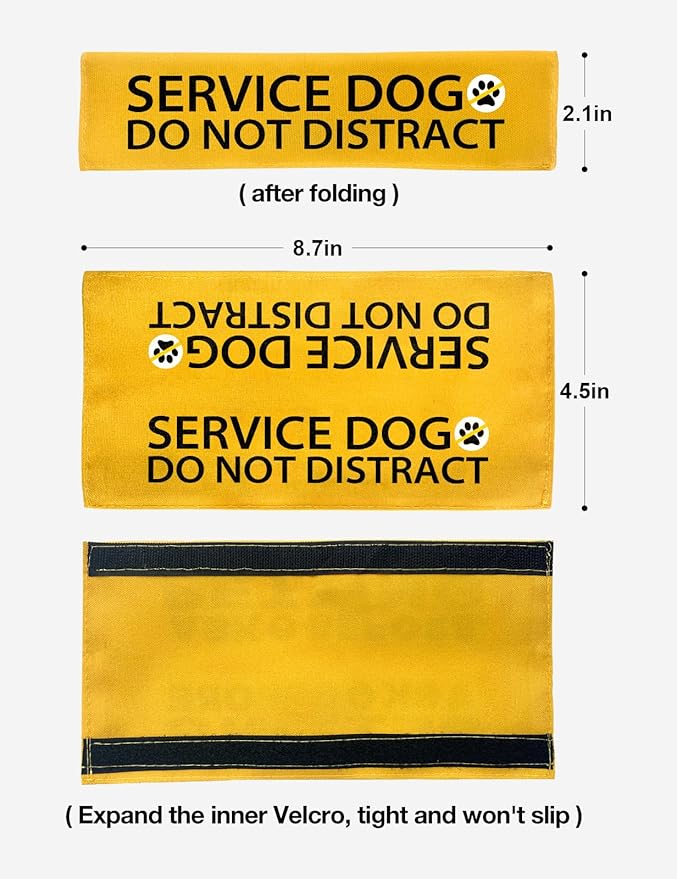 Yellow Service Dog Do Not Distract Dog Leash Sleeve, Funny Service Dog Tags Dog Leash Sleeve Wrap Alert Hanging ID Patch Tag, Pet Dog Birthday Service Dog Leash Gift for Dog Owners