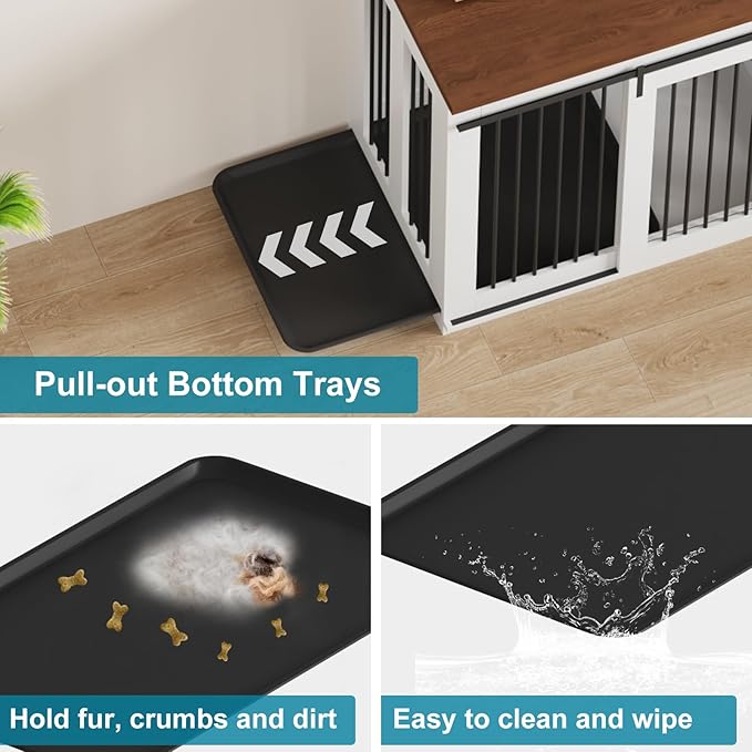 Large Dog Crate Furniture, Heavy Duty Steel Dog Kennel with Divider, Tv Stand & End Table