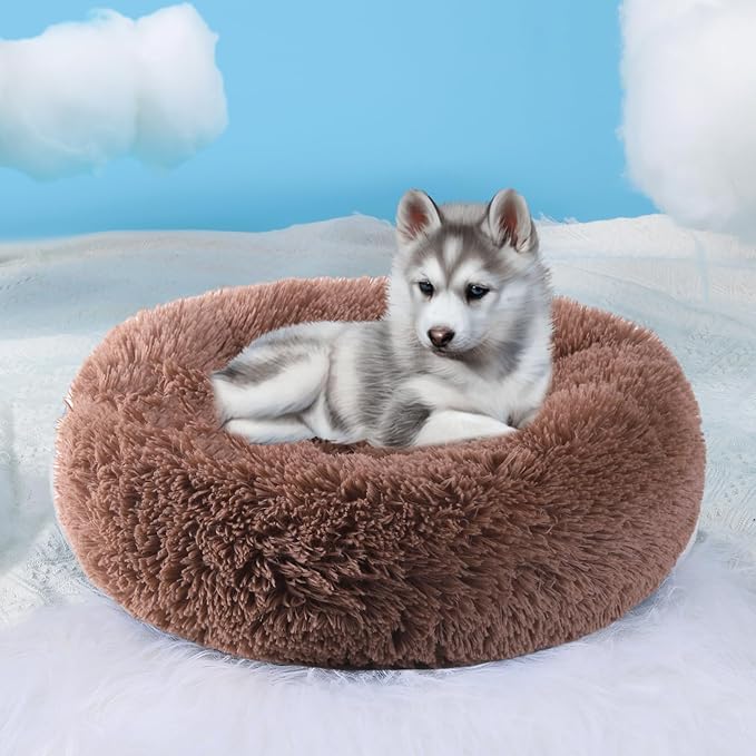 HYQ Small Dog Bed, Pet Beds for Small Dogs, Cat Beds for Indoor Cats, Fluffy Faux Fur Plush Small Dog Bed, Washable Puppy Bed with Anti-Slip Bottom, Dog Bed Small Size Dog (Khaki, 24 Inch)