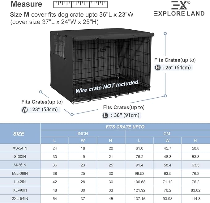 Explore Land 36 inches Dog Crate Cover Heavy Duty Polyester Pet Kennel Sunshade Universal Fit for Wire Cage (Black)