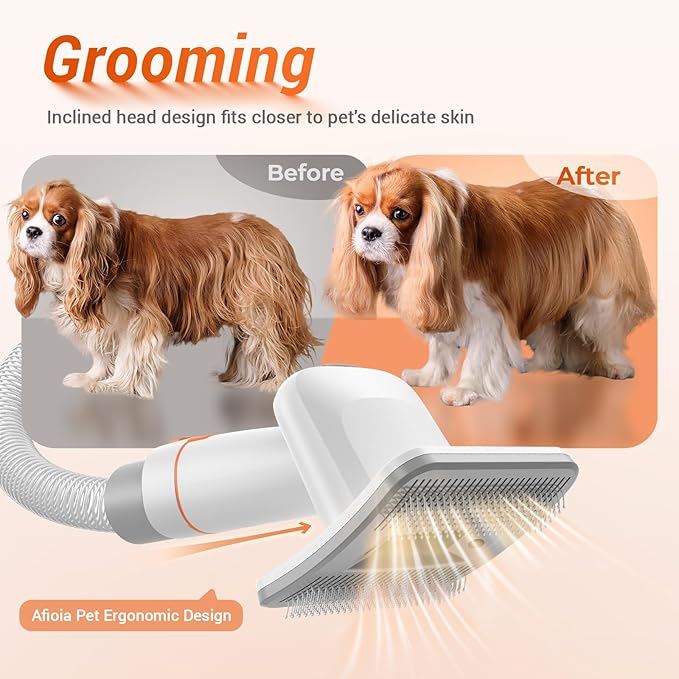 Afloia Dog Brush Vacuum Attachment, Cat Brush, Pet Brush 2 in 1 Innovative Pet Grooming kit 1-1.5'' Hoses Diameter Universal Adapter Compatible with Most Round Vacuum Cleaners like Bissell, Eureka etc