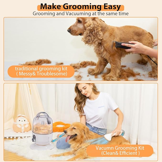 Pet Grooming Kit & Vacuum Suction 99% Pet Hair, 5 In-1 Pet Grooming Kit With 2L Large Capacity Dust Cup, Low Noise Dog Hair Remover for Shedding Grooming Dogs Cats and Other Animals,