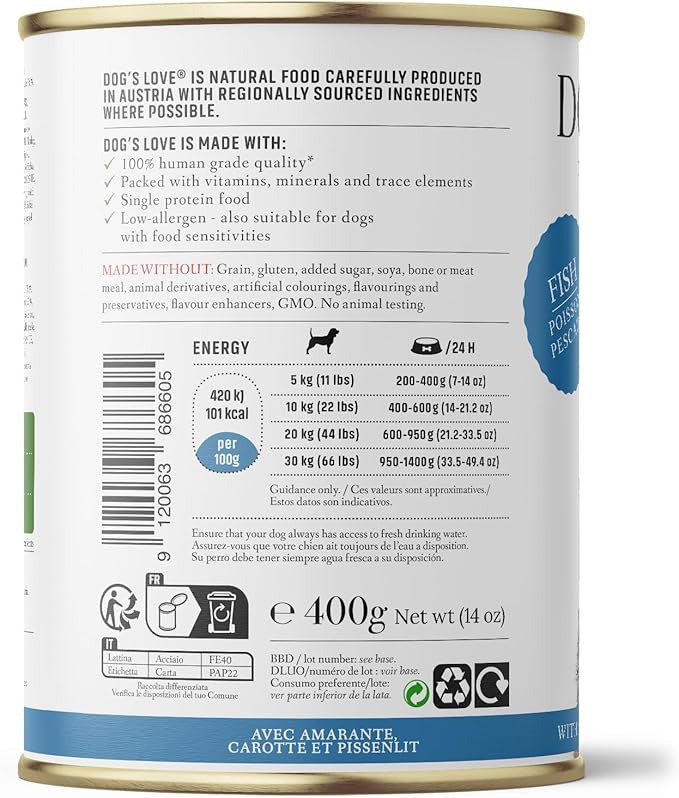 DOG'S LOVE Single Protein, Limited Ingredients, Ethically Sourced, Grain Free Wet Dog Food - Canned Soft Dog Food - Premium Can Dog Food | 6 cans-(14.1 Oz, Fish)