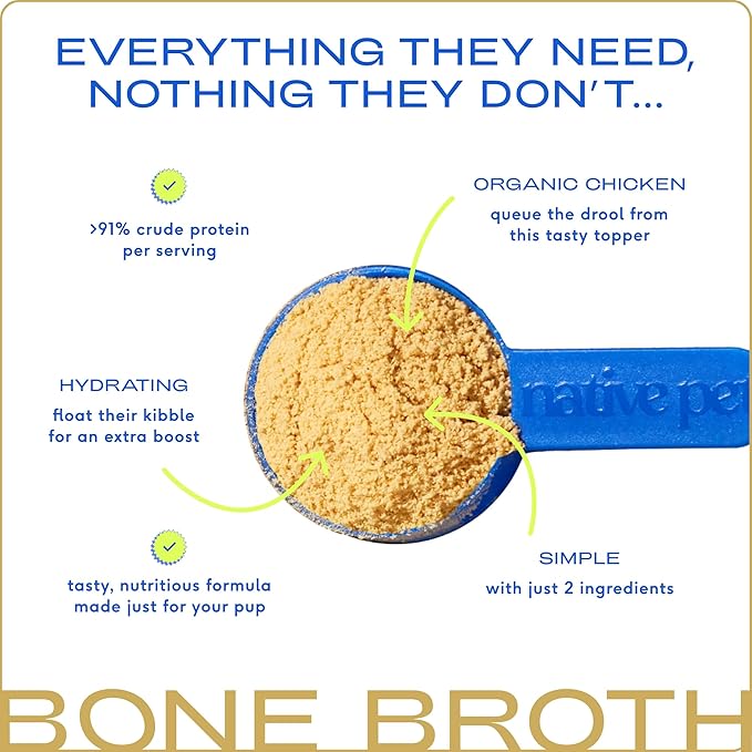 Native Pet Bone Broth for Dogs and Cats –Dog Bone Broth Powder, a Dog Food Topper for Picky Eaters –Cat Broth & Dog Broth - Dog Gravy Topper for Dry Food –Chicken Broth for Dogs & Cats –11.5 oz