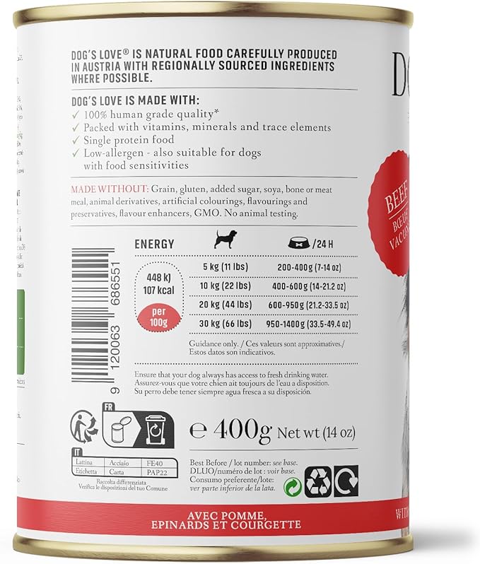 DOG'S LOVE Single Protein, Limited Ingredients, Ethically Sourced, Grain Free Wet Dog Food - Canned Soft Dog Food, Grain Free Dog Food for Your Dog - Premium Can Dog Food | 6 cans (14.1 Oz, Beef)