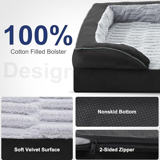 FURTIME Orthopedic Dog Bed for Extra Large Dogs - XL Washable Dog Sofa Bed Large, Supportive Foam Pet Couch Bed with Removable Washable Cover, Waterproof Lining and Nonskid Bottom, Black