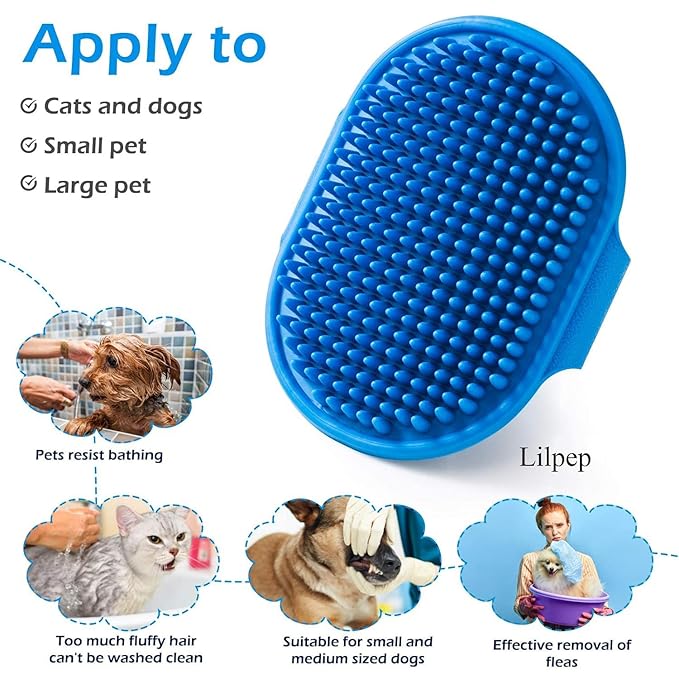 Dog Bath Brush Dog Grooming Brush, Lilpep Pet Shampoo Bath Brush Soothing Massage Rubber Comb with Adjustable Ring Handle for Long Short Haired Dogs and Cats Yellow