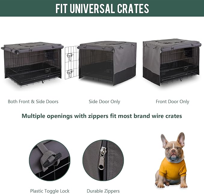 Rachmi Privacy Dog Crate Cover 36 Inch, Durable 600D Canvas Water Resistant Windproof Pet Kennel Cover for Universal Wire Crate with Double Doors, (37”Lx24”Wx25”H, Gray/Black)