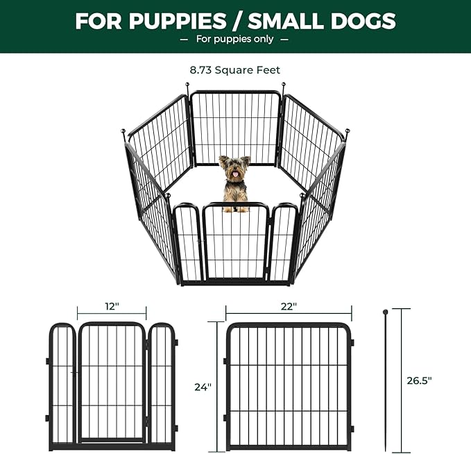 FXW Rollick Dog Playpen for Yard, RV Camping, 24 inch 6 Panels for Puppy and Small Dogs│Patented