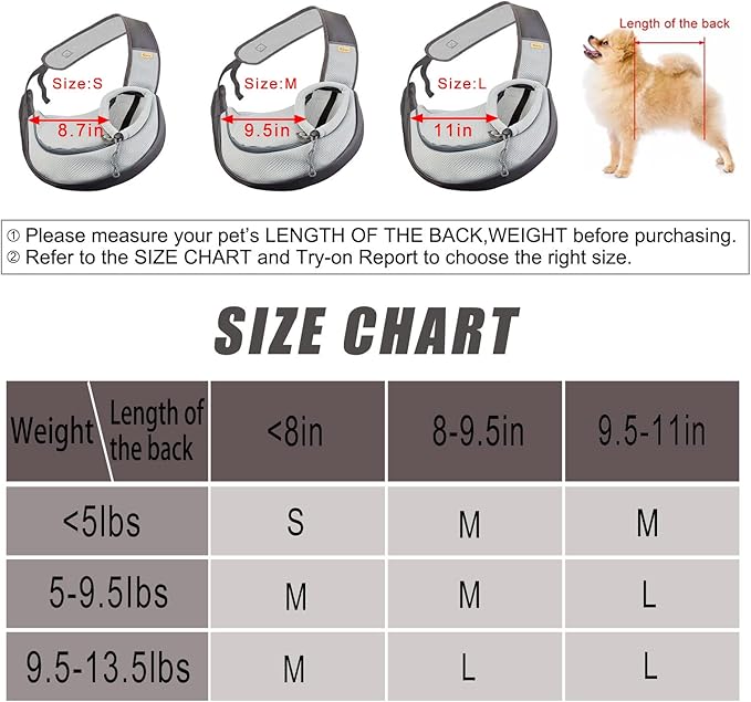 Cuby Pet Sling Carrier for Small Dogs Cats,Drawstring & Zipper & Special Security Hook Triple Designs for Pets' Securty,Breathable Mesh Travel Cat Carrier Bag with Adjustable Shoulder Strap (S Grey)