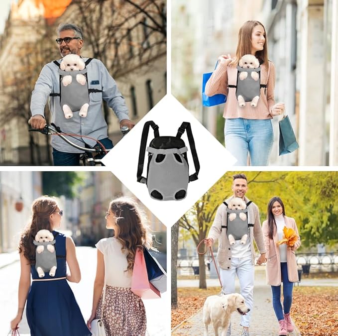 FEimaX Dog Carrier Backpack Pet Legs Out Front Cat Travel Bag, Adjustable Puppy Backpacks Carriers Hands-Free for Small Medium Dogs Cats Hiking Traveling Camping Daily Walking (X-Large, Grey)