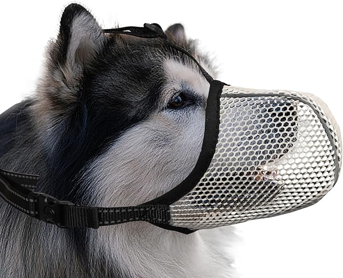 Dog Muzzle, Breathable Soft Muzzle for Extra Large Dogs to Anti & Prevent Barking Biting Chewing, Reflective & Adjustable Basket Muzzle with Air Mesh for German Shepherd Beige XXL