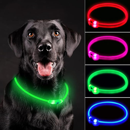 LED Dog Collar, Rechargeable Light Up Dog Collars,IP67 Waterproof Dog Lights for Night Walking,Adjustable, Reusable Safety Necklace for Small Medium Large Dogs (Green)