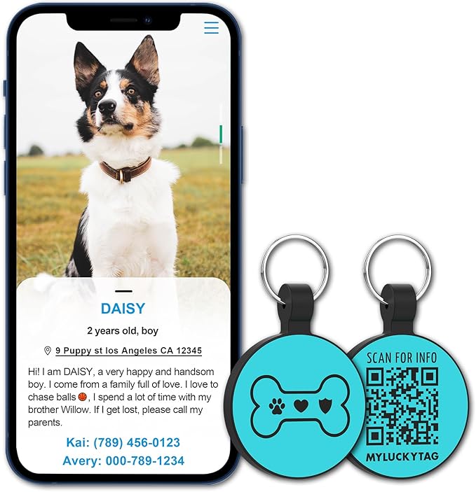 MYLUCKYTAG Silent Silicone QR Code Pet ID Tags Dog Tags - Pet Online Profile - Scan QR Receive Instant Pet Location Alert Email
