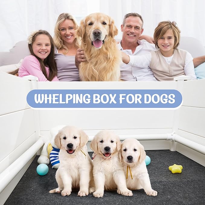Whelping Box for Dogs and Puppies 48 x 48 x 19 Inch Whelping Pen with Safety Rails and Felt Pad White Puppy Playpen Supplies for Small Medium Large Dogs
