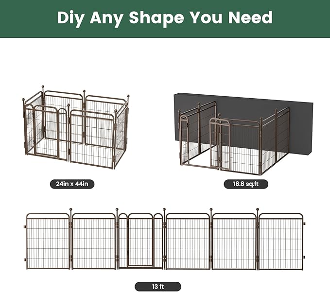 Gardner Pet Dog Playpens, 32" H 6 Panels Dog Pen Outdoor/Indoor Dog Fence Exercise Pen for Small/Medium/Large Dogs, Foldable Pet Play Yard Gate with Gravity Automatic Lock, Pet Playpen, Brown