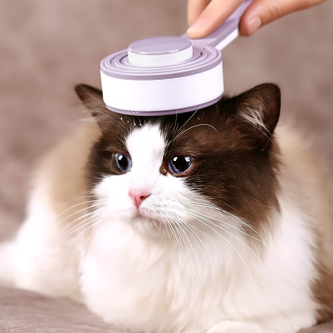 Self Cleaning Slicker Brush for Cat or Dog, Pet Grooming Brush for Long or Short Hair, Dog comb For One Button Gently Removes Loose Undercoat and Shedding Hair (Purple/Purry)