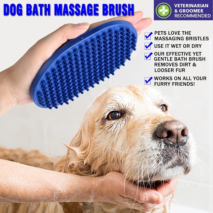 Dog Grooming Brush Set, 2 Pcs Rubber Bathing Brushes for Short and Long Haired Dogs and Cats - Shower Shedding and Shampoo Brush