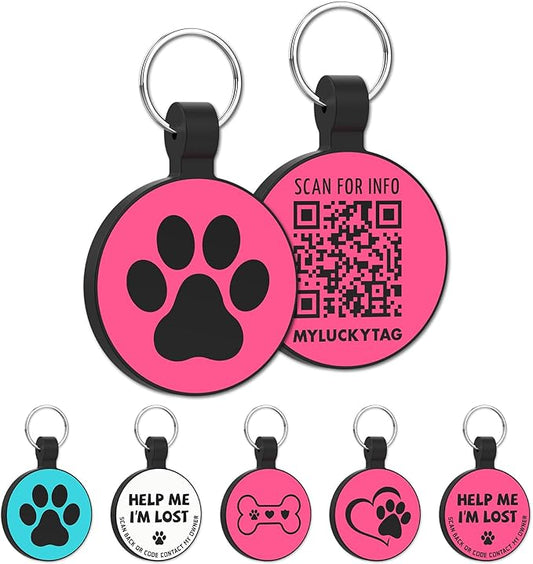 MYLUCKYTAG Silent Silicone QR Code Pet ID Tags Dog Tags - Pet Online Profile - Scan QR Receive Instant Pet Location Alert Email