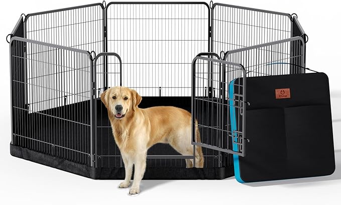 PJYuCien Dog Playpen Plus Storage Bag for Camping, 24" H Portable Dog Pen with Extra Hard Bottom, Heavy Duty Puppy Playpen for Puppies/Small Dogs, 8 Panels