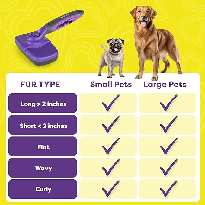 Hertzko Self Cleaning Slicker Brush for Dogs and Cats - Pet Hair Brush for Shedding Long and Short Hair - Grooming Brush with Easy Clean Retractable Bristles - Cat and Dog Grooming Tool - Purple