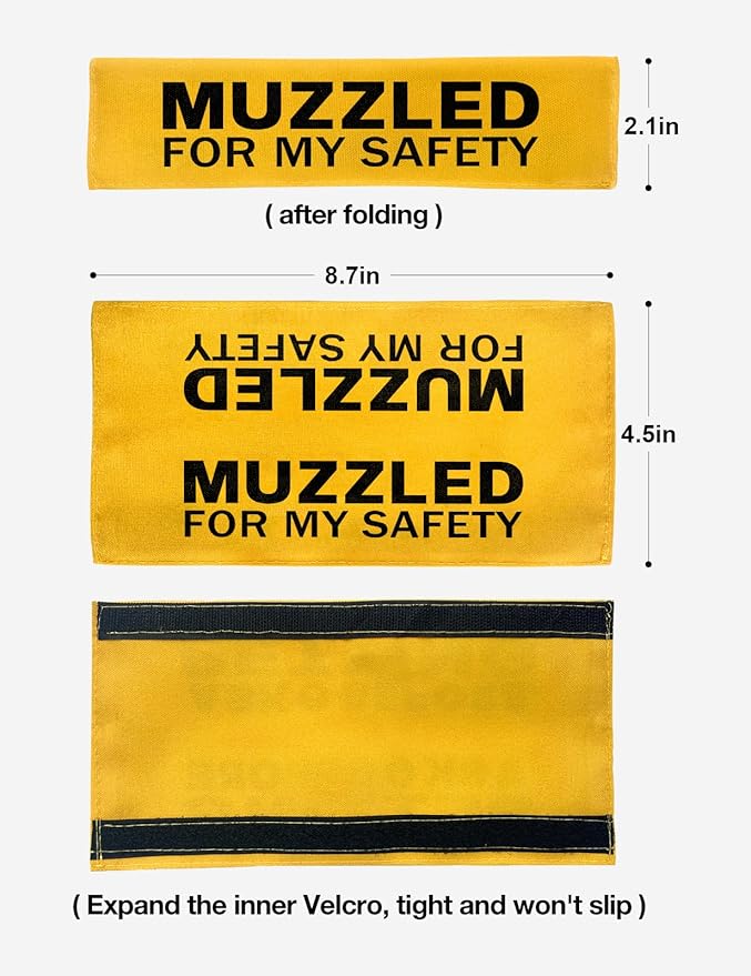 Yellow Muzzled for My Safety Dog Leash Sleeve, Funny Dog Tags Dog Leash Sleeve Wrap Alert Hanging ID Patch Tag, Pet Dog Birthday Service Dog Leash Gift for Dog Owners