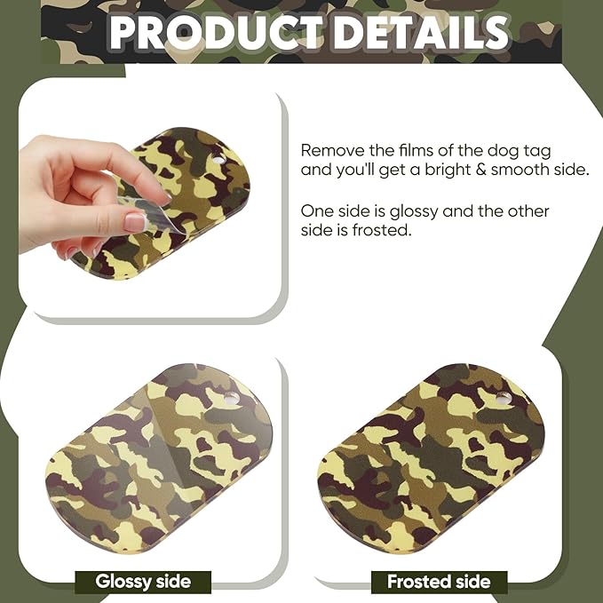 Wonderjune 60 Pack Dog Tag Necklaces Acrylic Dog Tags Military Dog Tags Party Supplies Dog Tags Bulk Include 30 Pcs Dog Tags with 30 Pcs 70cm Long Chains for Soldier Men Dogs(Camouflage)
