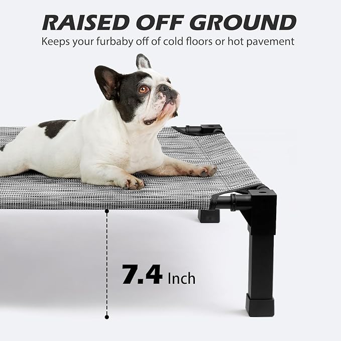 Cooling Elevated Dog Bed, Raised Dog Bed with Washable Breathable Mesh and Metal Frame, Portable Dog Cot Bed with No-Slip Feet for Outdoor and Indoor Use