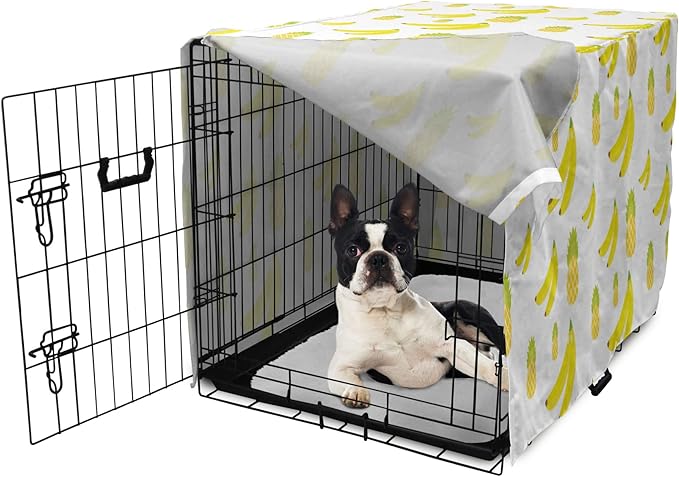Lunarable Yellow Pineapple Dog Crate Cover, Continuous Ananas and Banana Tropical Fruits Print, Easy to Use Pet Kennel Cover for Small Dogs Puppies Kittens, 22 Inch, Yellow Green Yellow